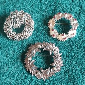 Elegant Silver and Red Brooch Set